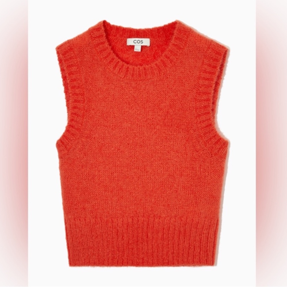 COS Bright Orange Sleeveless Sweater Vest Mohair & Wool Women’s Size XS
